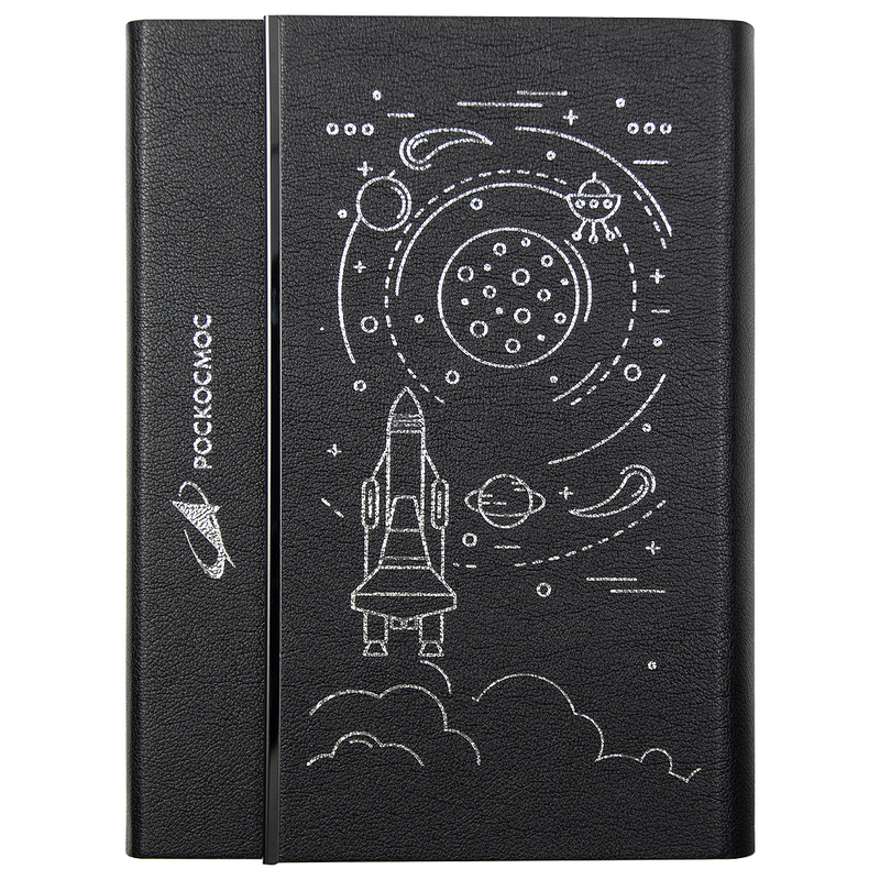 Ежедневник Alfa Bird Petrus Print Sample "Роскосмос" A5, черный, недатированный, в твердой обложке с металлическим элементом с логотипом