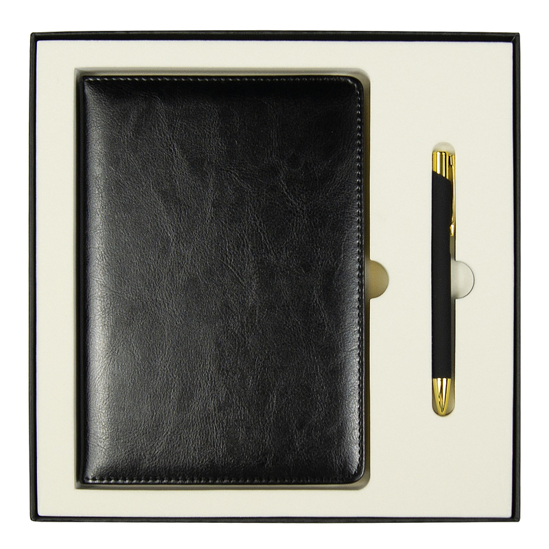 Набор подарочный Solution Duo (ежедневник City Nebraska, ручка Legend Soft Touch Mirror Gold), черный с логотипом