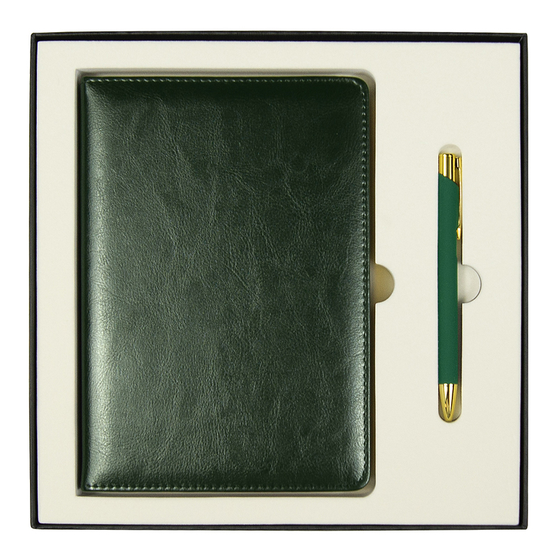 Набор подарочный Solution Duo (ежедневник City Nebraska, ручка Legend Soft Touch Mirror Gold), зеленый с логотипом