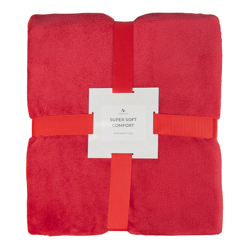 Плед мягкий флисовый Super Soft  Comfort Travel, 125*170 см, красный с логотипом