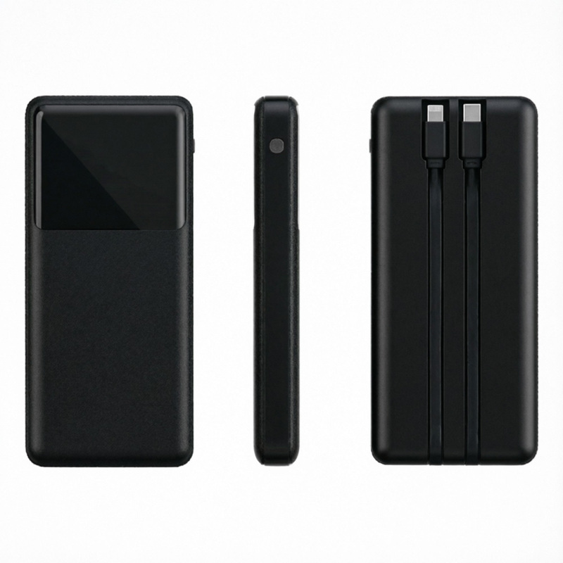 Внешний аккумулятор (powerbank)  «Stream 10»,  10 000 mAH, с двумя зарядными шнурами,  22,5W (Ватт)  super fast charge, Power Delivery (PD) 25.5W (dfnn),  c цифровым дисплеем для контроля заряда, черный с логотипом