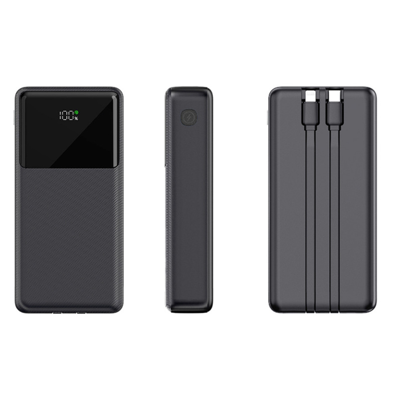 Внешний аккумулятор (powerbank) «Stream 20», 20 000 mAH, с двумя зарядными шнурами,  22,5W (Ватт)  super fast charge, Power Delivery (PD) 25.5W (dfnn), c цифровым дисплеем для контроля заряда, черный с логотипом