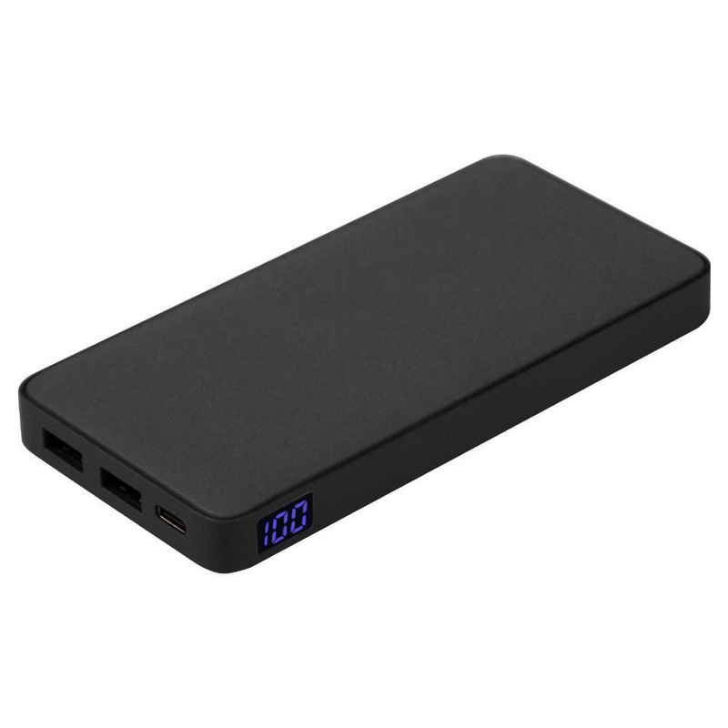Внешний аккумулятор (powerbank) «WeCharge Velvet», 10 000 mAH, 5V -2A , c цифровым дисплеем для контроля заряда, черный с логотипом
