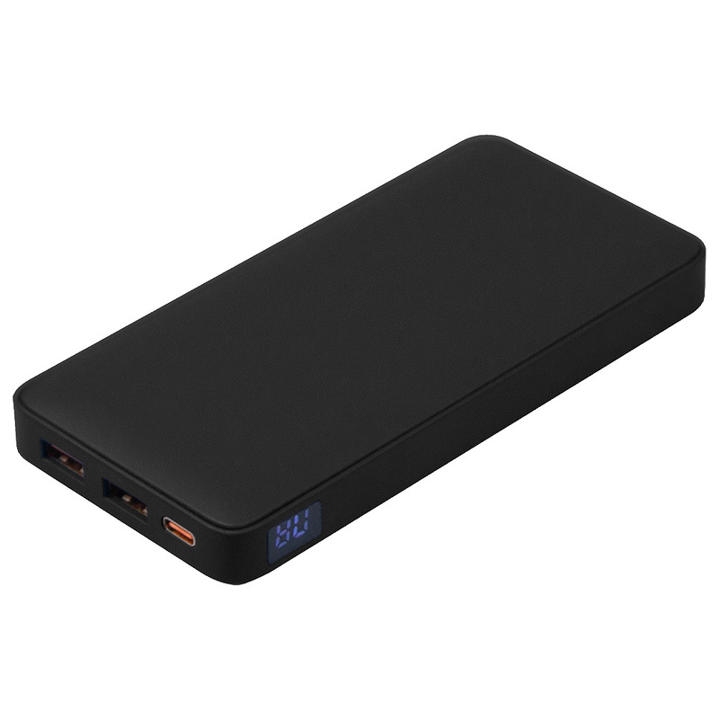 Внешний аккумулятор (powerbank)  «WeCharge Soft Touch»,  10 000 mAH, Power Delivery (PD) 25.5W, со светящимся логотипом после гравировки, c цифровым дисплеем для контроля заряда, черный с логотипом
