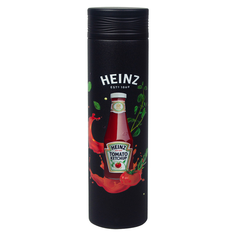 Термос Balance Print Sample "Heinz" вакуумный стальной, 500 мл, пластиковая крышка, черный, матовый с логотипом