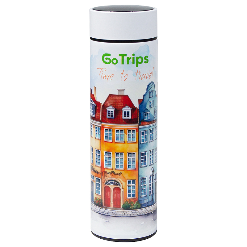 Термос Traveler Print Sample "Go Trip" вакуумный, стальной, 500 мл, матовый, белый с логотипом