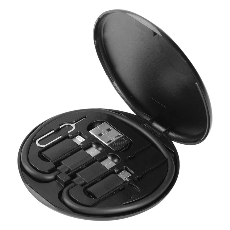 Кабель зарядный выдвижной USB Light Sound  60W 3-в-1 на Lightning, Micro-USB, Type-C «U50» 2,4 A, Quick Charge в пластиковом футляре, черный с логотипом
