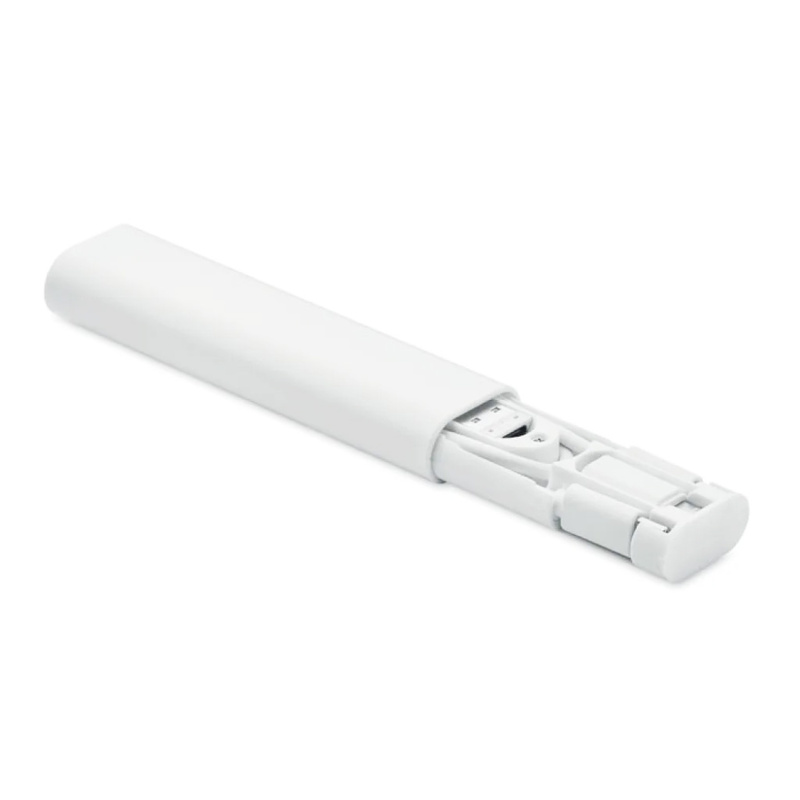 Кабель зарядный выдвижной USB Solid Line  60W 3-в-1 на Lightning, Micro-USB, Type-C «U50» 2,4 A, Quick Charge в пластиковом футляре, белый с логотипом