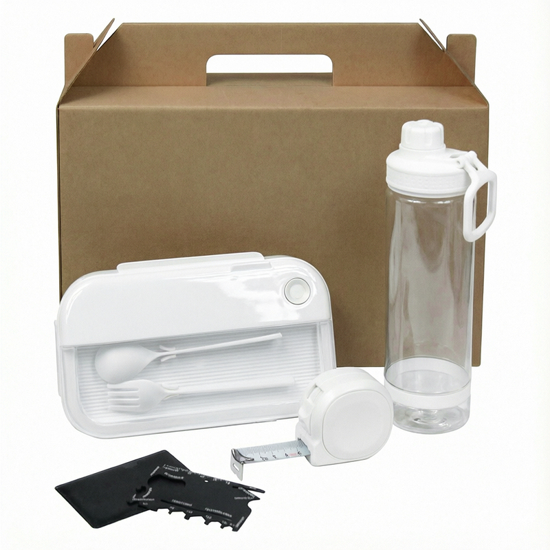 Набор подарочный Solution Everyday Kit Quattro (мультитул, рулетка, ланч бокс, бутылка для воды), белый с логотипом