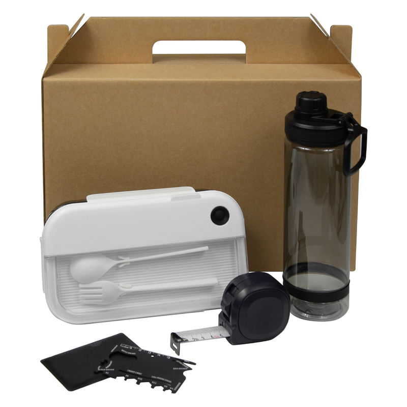 Набор подарочный Solution Everyday Kit Quattro (мультитул, рулетка, ланч бокс, бутылка для воды), черный с логотипом