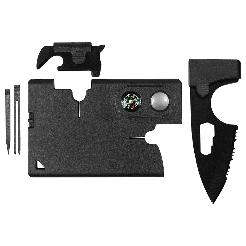 Карточка Tools leeds, 9 функций, инструменты из нержавеющей стали, корпус из полупрозрачного черного  пластика с логотипом