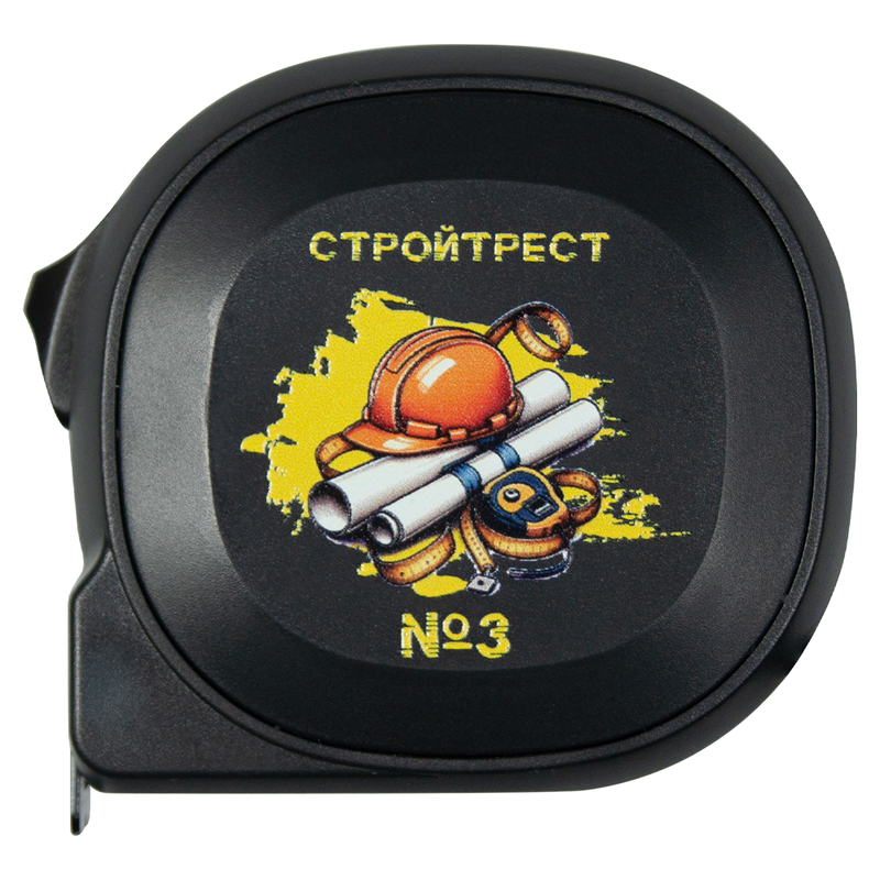 Рулетка Tools  Carpenter Print Sample "Стройтрест" 3 метра, пластиковая, с ремешком, черная с логотипом