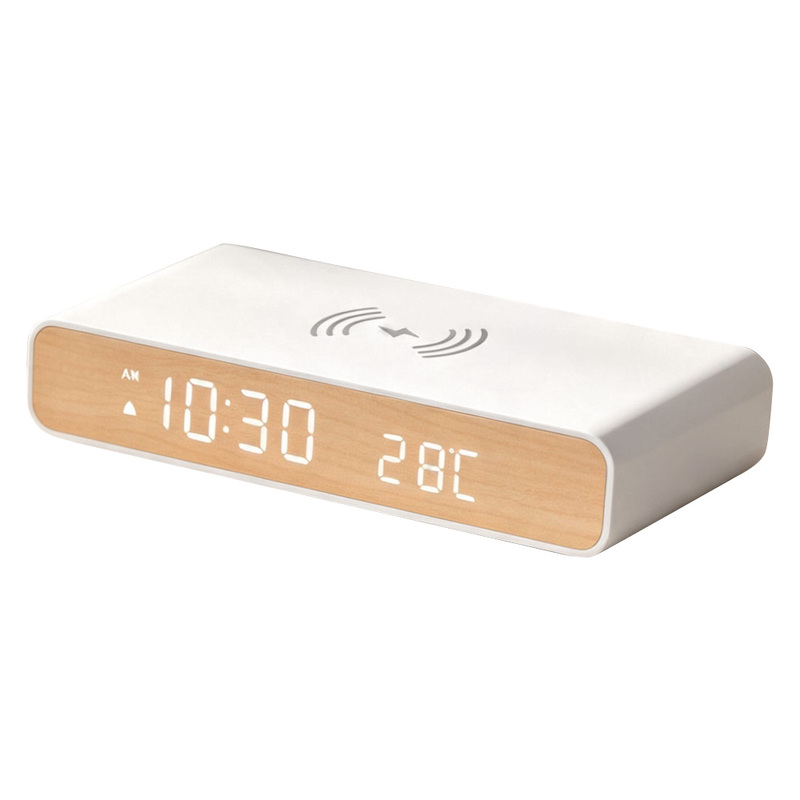 Зарядное устройство 15W Aura Clock с часами, термометром, календарем, белое с логотипом