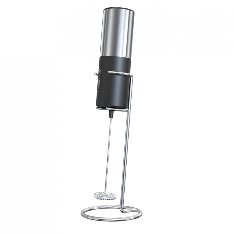 Вспениватель молока электрический с металлической подставкой, Circle Joy Silver Knight Series Electric Milk Frother, серебристый/черный с логотипом