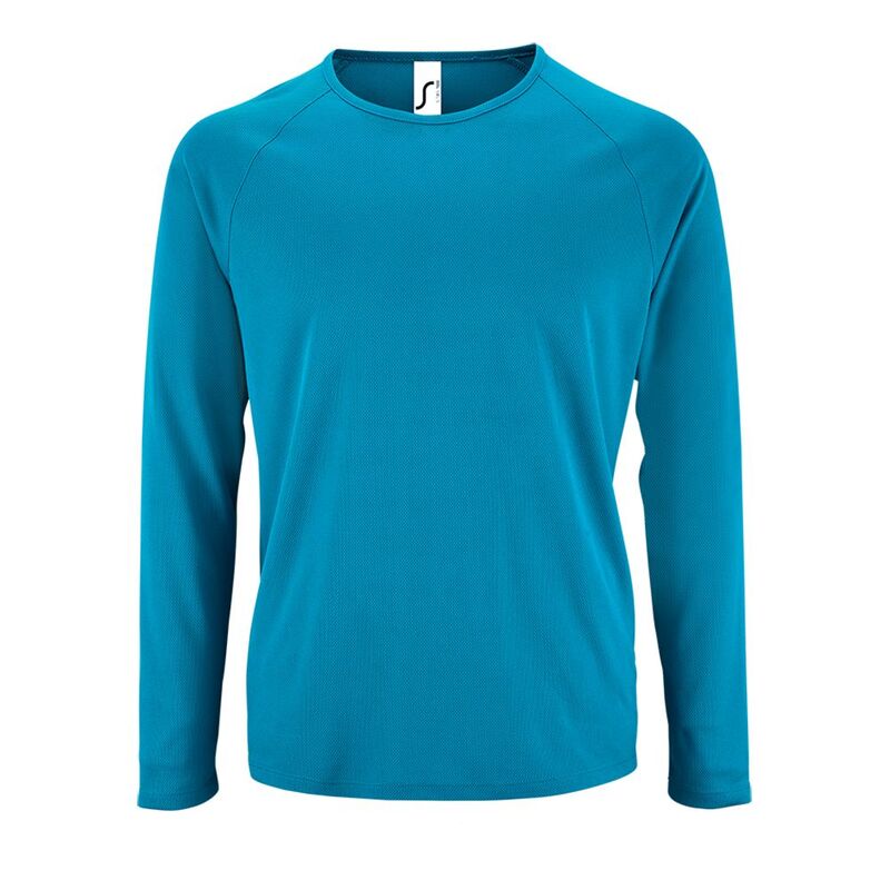 Футболка с длинным рукавом Sporty LSL Men ярко-бирюзовая, размер 3XL с логотипом
