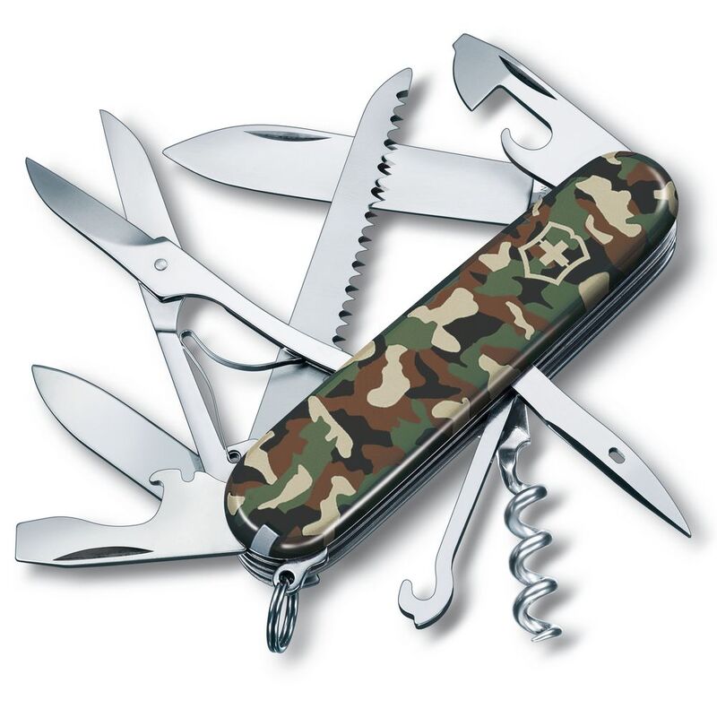 Нож перочинный Huntsman 91, зеленый камуфляж с логотипом