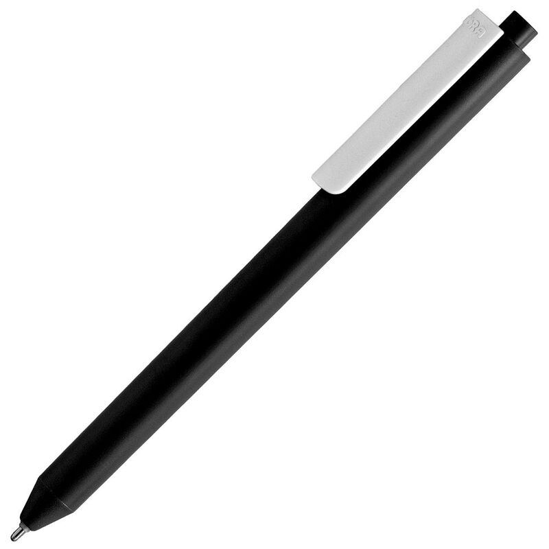 Ручка шариковая Pigra P03 Mat, черная с белым с логотипом