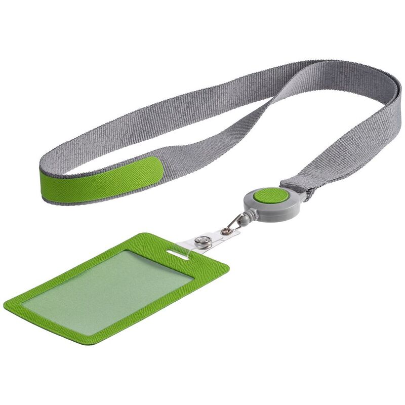 Чехол для пропуска с лентой и ретрактором Devon, зеленый с логотипом