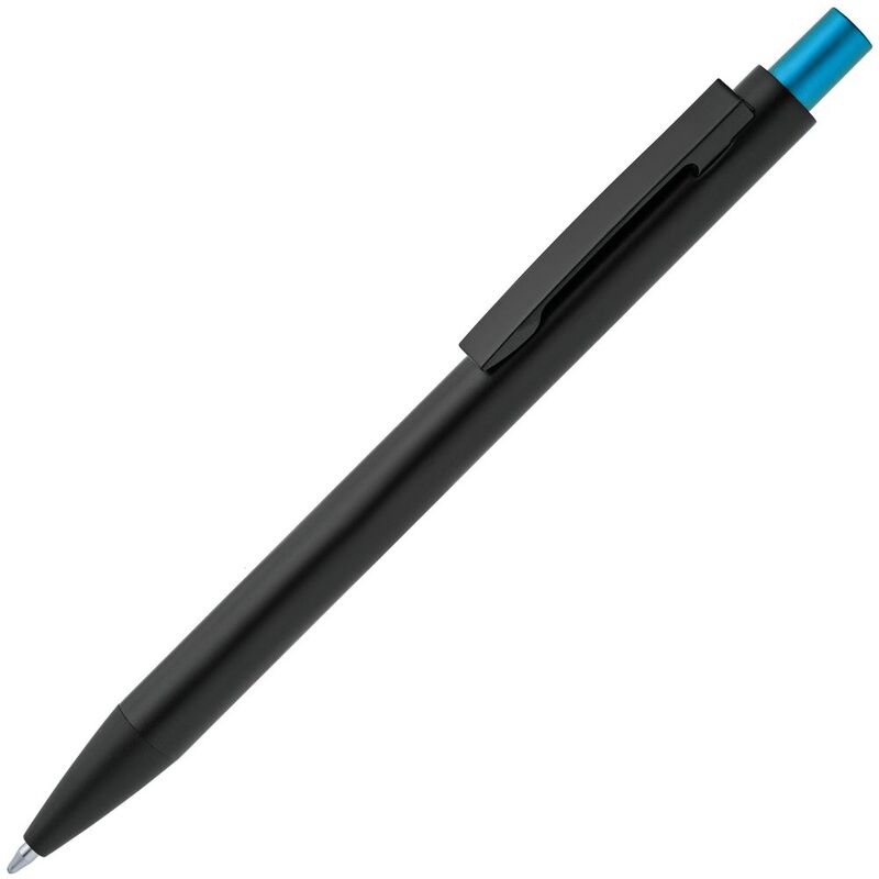 Ручка шариковая Chromatic, черная с голубым с логотипом