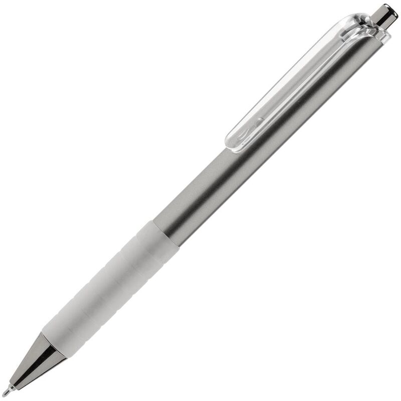 Ручка шариковая Easy Grip, серебристая с логотипом