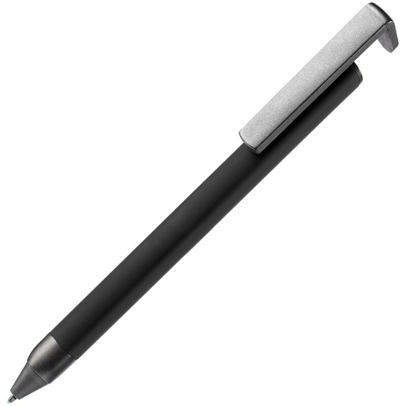 Ручка шариковая Standic с подставкой для телефона, черная с логотипом