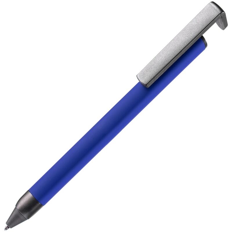 Ручка шариковая Standic с подставкой для телефона, синяя с логотипом