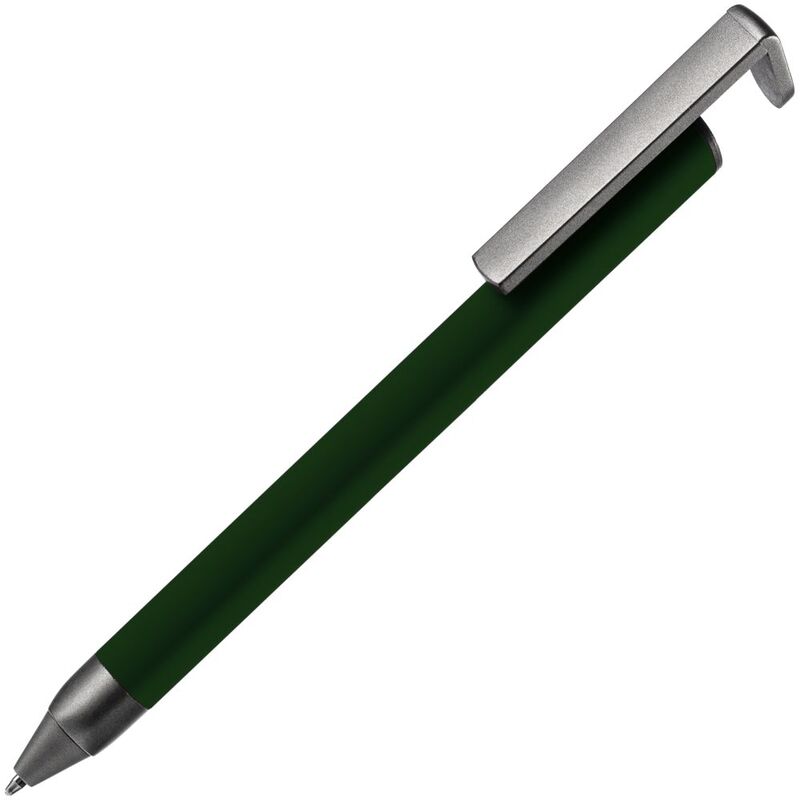 Ручка шариковая Standic с подставкой для телефона, зеленая с логотипом