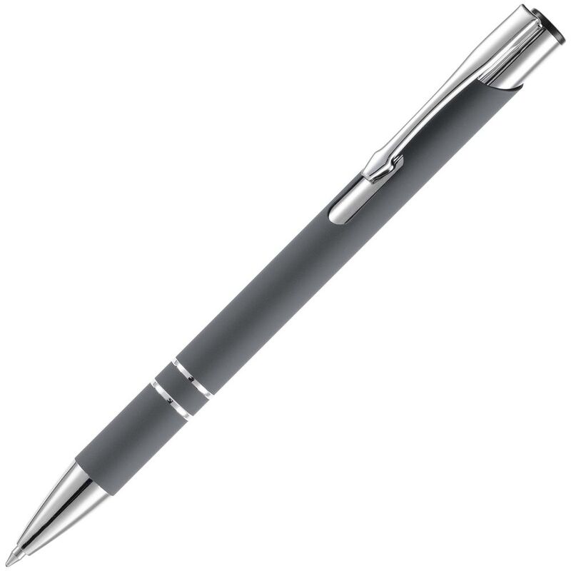 Ручка шариковая Keskus Soft Touch, серая с логотипом