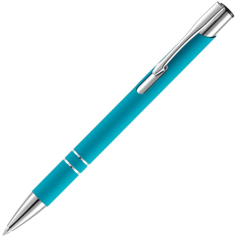 Ручка шариковая Keskus Soft Touch, бирюзовая с логотипом