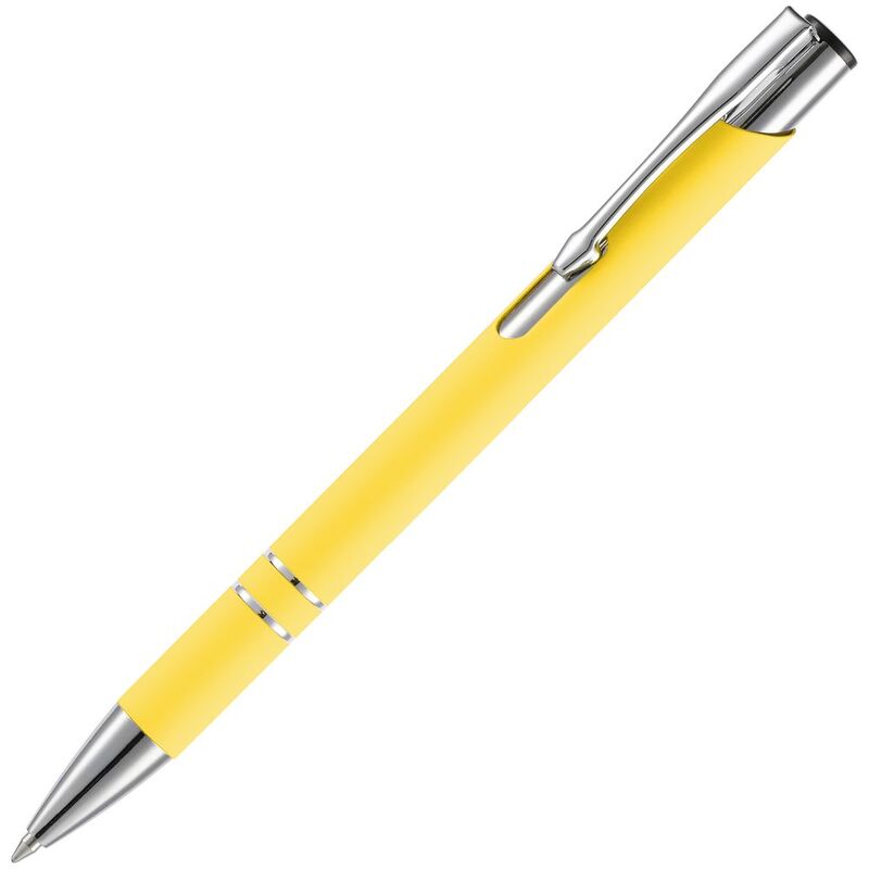 Ручка шариковая Keskus Soft Touch, желтая с логотипом