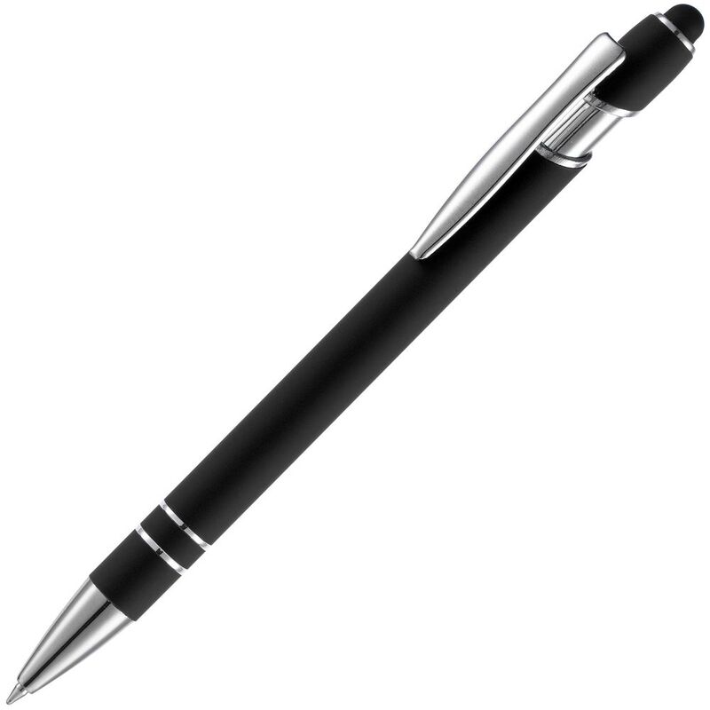 Ручка шариковая Pointer Soft Touch со стилусом, черная с логотипом
