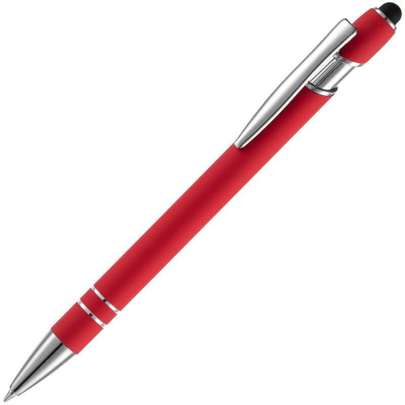 Ручка шариковая Pointer Soft Touch со стилусом, красная с логотипом