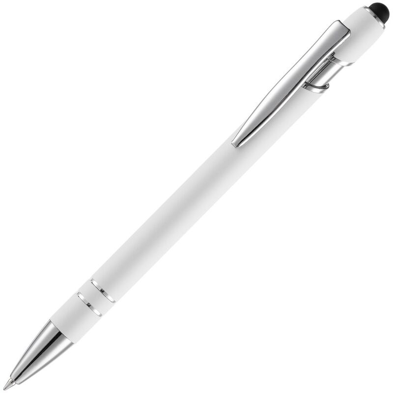 Ручка шариковая Pointer Soft Touch со стилусом, белая с логотипом
