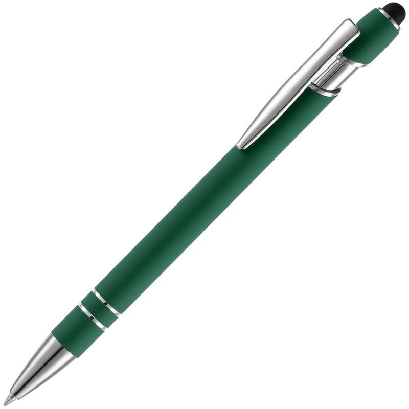 Ручка шариковая Pointer Soft Touch со стилусом, зеленая с логотипом