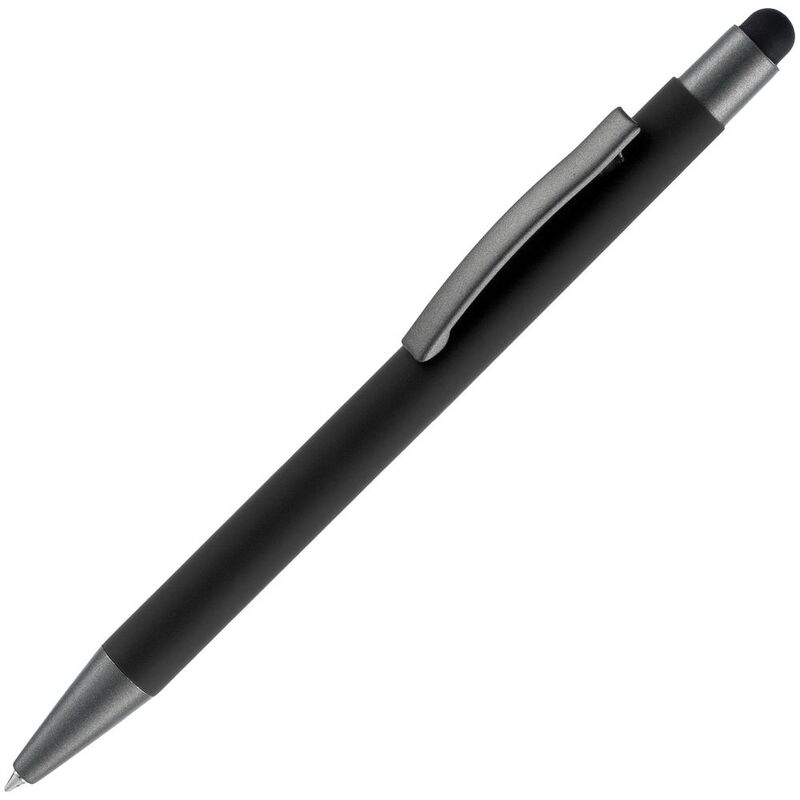 Ручка шариковая Atento Soft Touch Stylus со стилусом, черная с логотипом