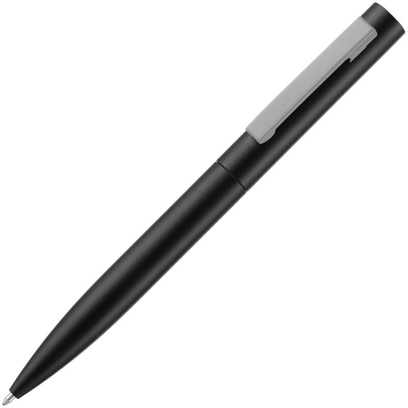 Ручка шариковая Inkolor, черная с серым с логотипом