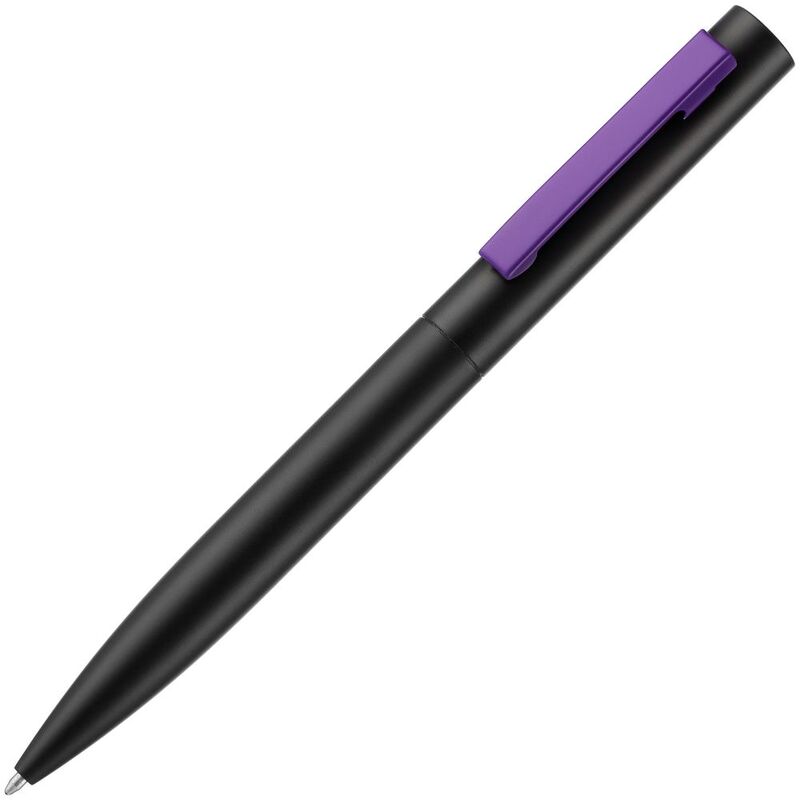 Ручка шариковая Inkolor, черная с фиолетовым с логотипом