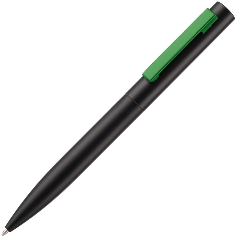 Ручка шариковая Inkolor, черная с зеленым с логотипом