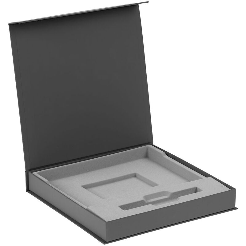 Коробка Memoria с ложементом под ежедневник и ручку, ver. 2, серая с логотипом