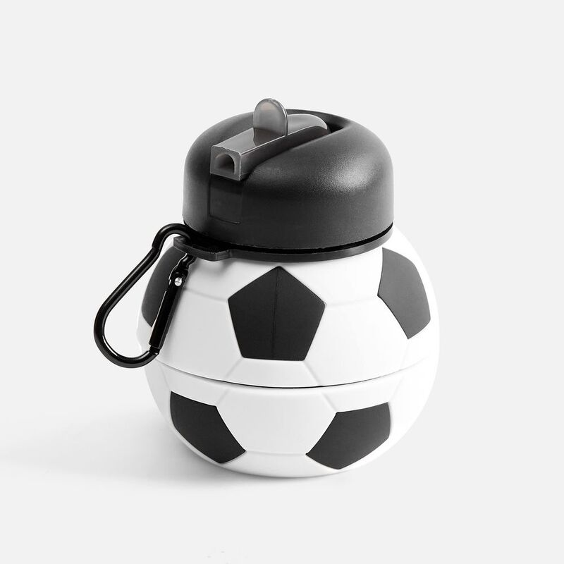 Складная бутылка для воды Football Flex, белая с черным с логотипом