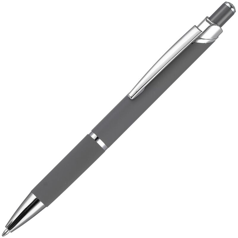 Ручка шариковая Chromos Soft Touch, серая с логотипом