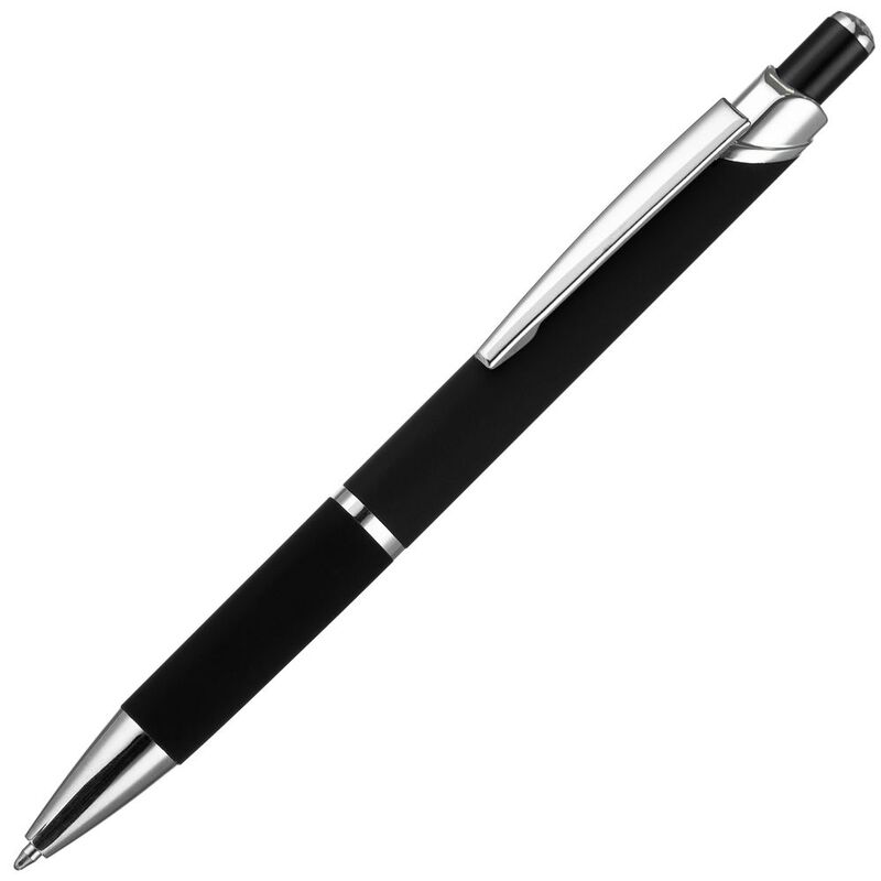 Ручка шариковая Chromos Soft Touch, черная с логотипом