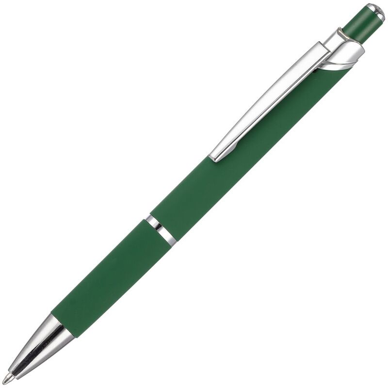 Ручка шариковая Chromos Soft Touch, зеленая с логотипом