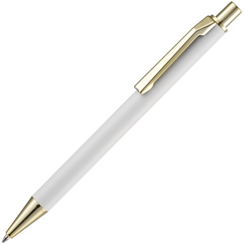 Ручка шариковая Lobby Soft Touch Gold, белая с логотипом