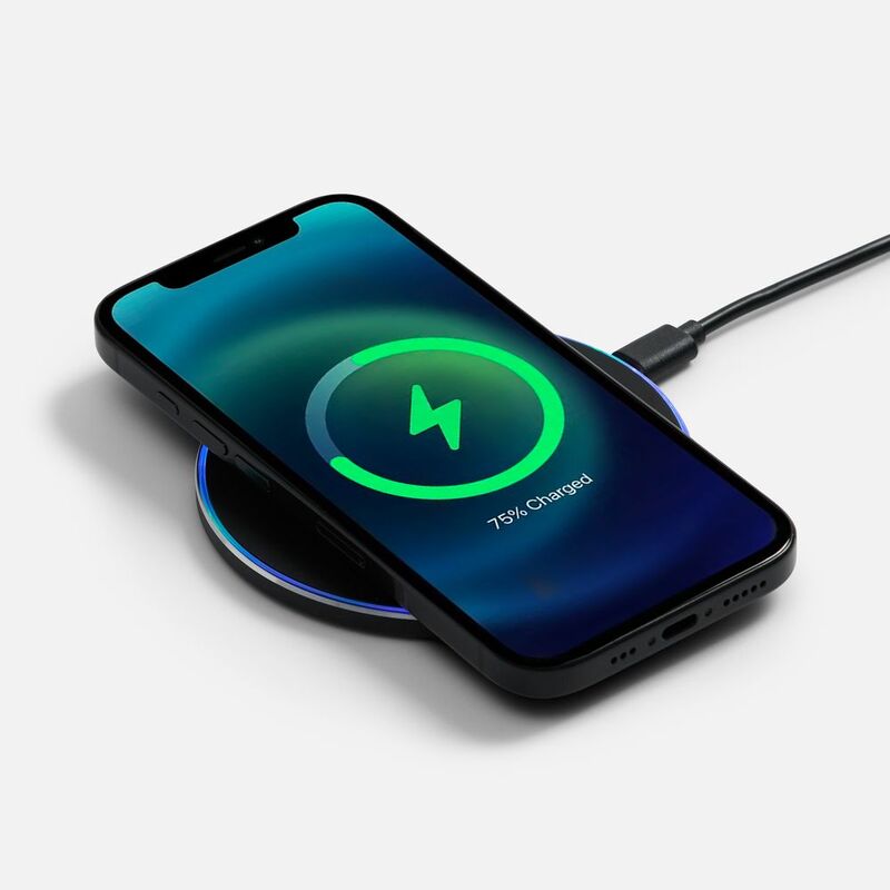 Беспроводное зарядное устройство с подсветкой Lightcore, черное с логотипом