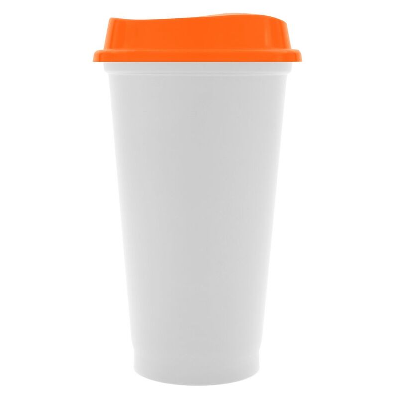 Стакан с крышкой Color Cap White, белый с оранжевым с логотипом