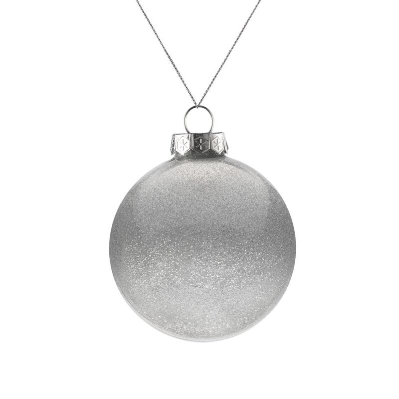 Елочный шар Finery Shine, 8 см, глянцевый серебристый с глиттером с логотипом