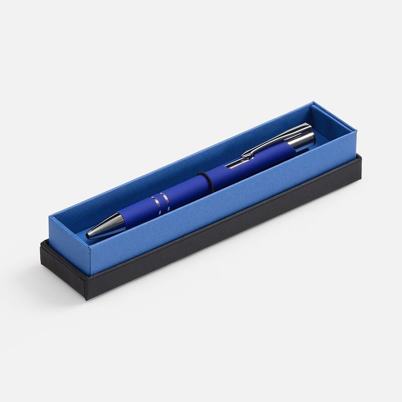 Ручка шариковая Keskus Soft Touch в футляре, синяя с логотипом