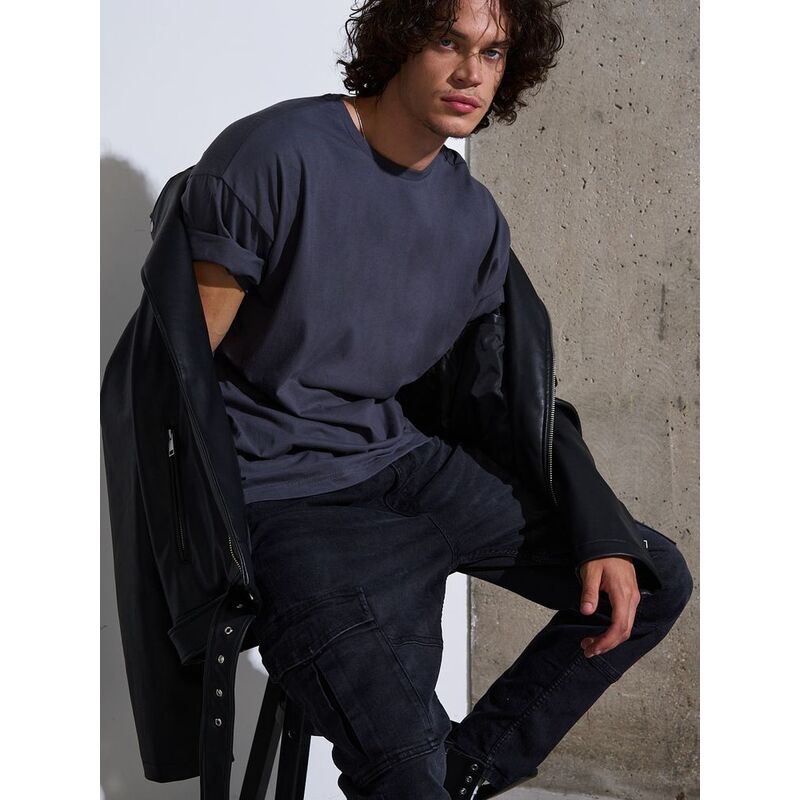 Футболка Oversize Premium, темно-серая (антрацит), размер S с логотипом
