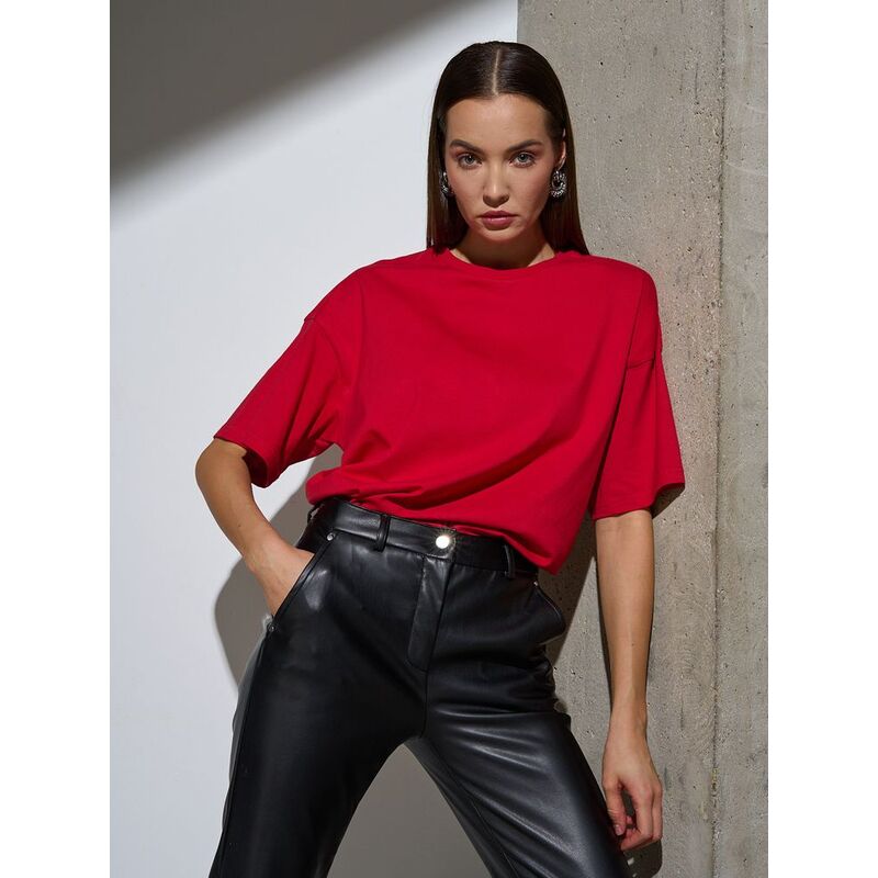 Футболка Oversize Premium, красная, размер S с логотипом
